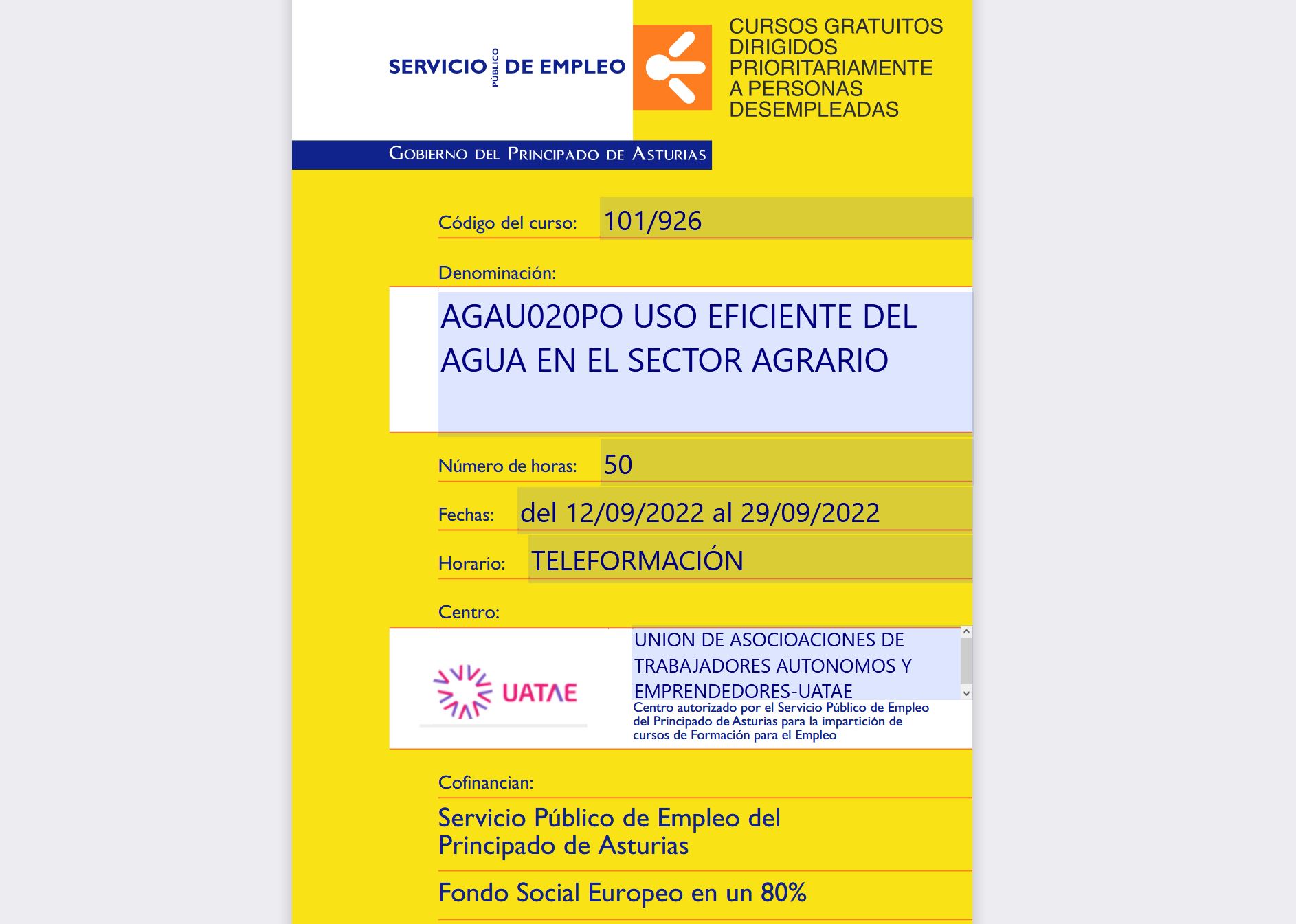 Curso sobre el uso eficiente del agua en el sector agrario. Formación ...